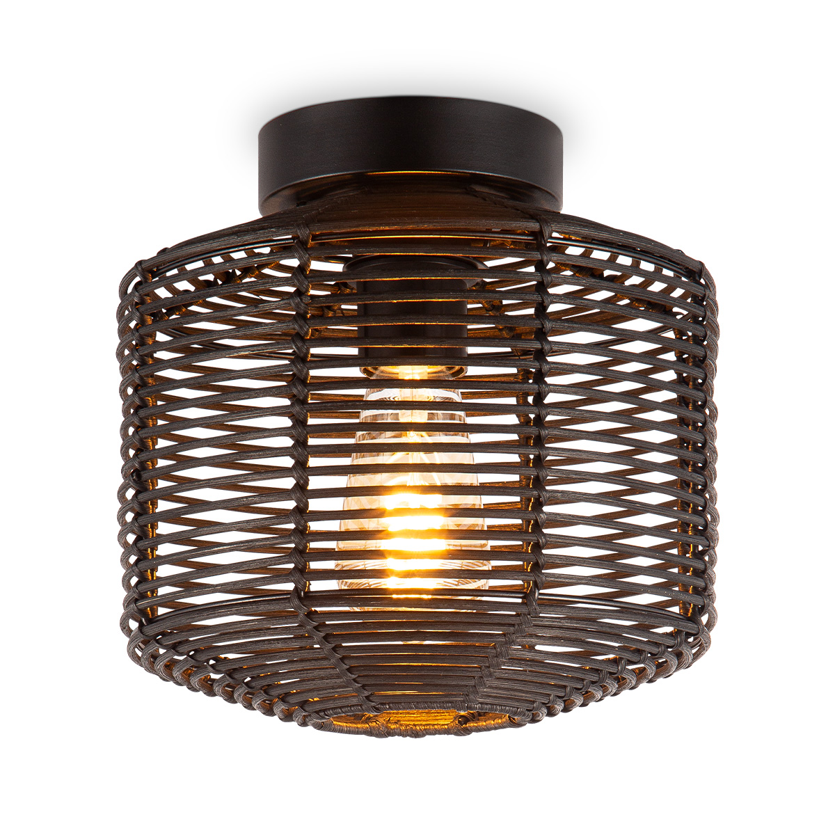 Boheemse stijl Plafondlamp - Bamboe Lampenkap - Ovaal - Zwart - Ø25 x 24 cm - E27 fitting - Ontworpen voor gebruik in slaapkamers en studeerkamers - Hoogte lampenkap: 21cm